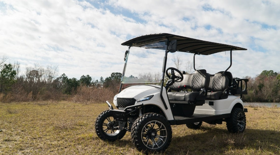 Golf cart with wheels installed