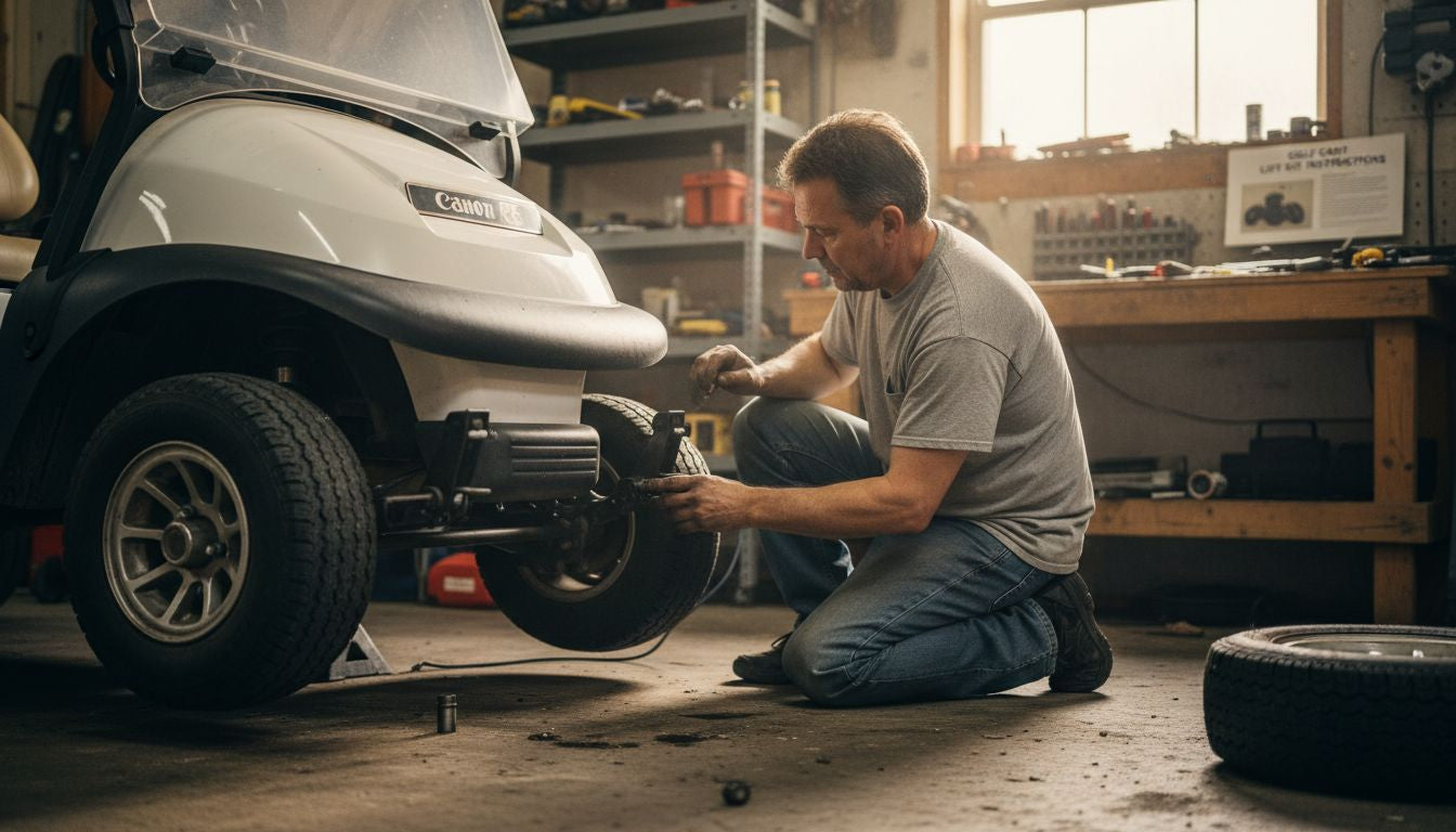 Mechanic installs lift kit in home garage