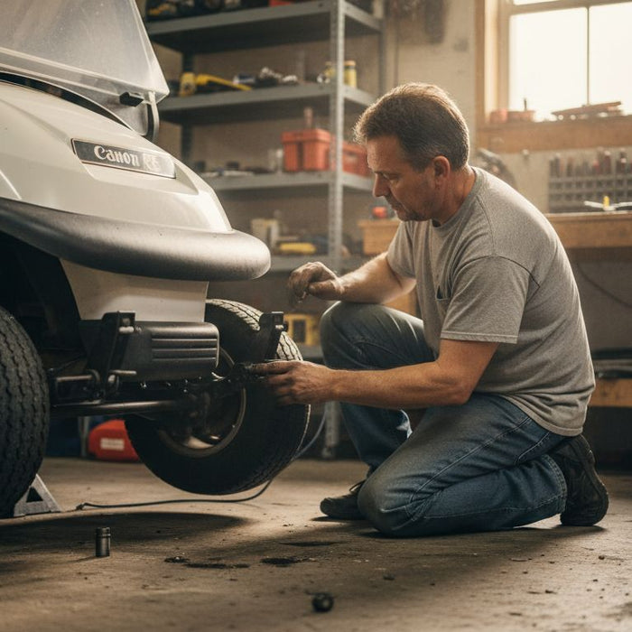 Mechanic installs lift kit in home garage