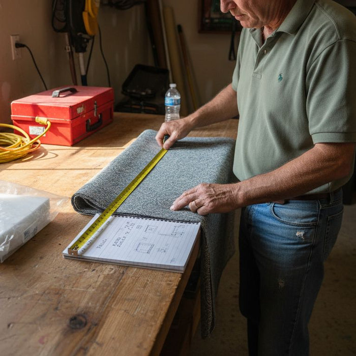 Man prepares materials for golf cart seat customization