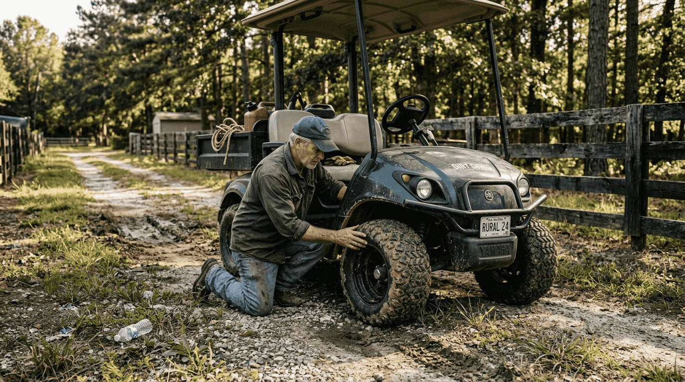 Golf cart with all-terrain tires outdoor