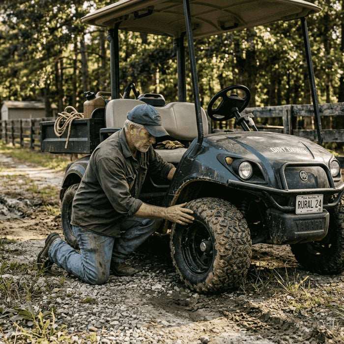 Golf cart with all-terrain tires outdoor