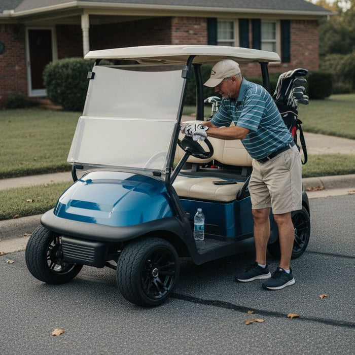 Modern custom golf cart in residential setting