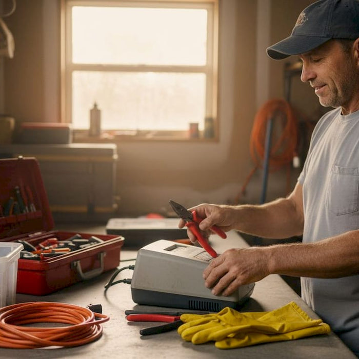 Man preparing tools for charger maintenance