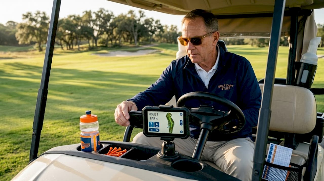 Golf cart manager checking GPS dashboard