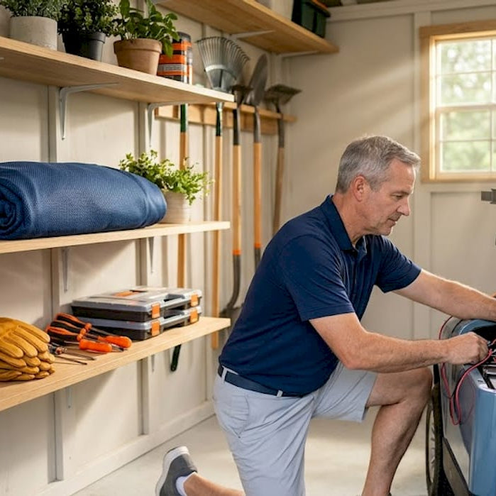 Golf cart care in ventilated home garage