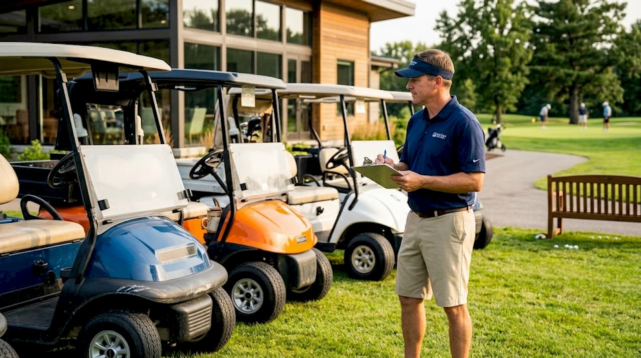 Golf cart alternatives lined up for outdoor comparison