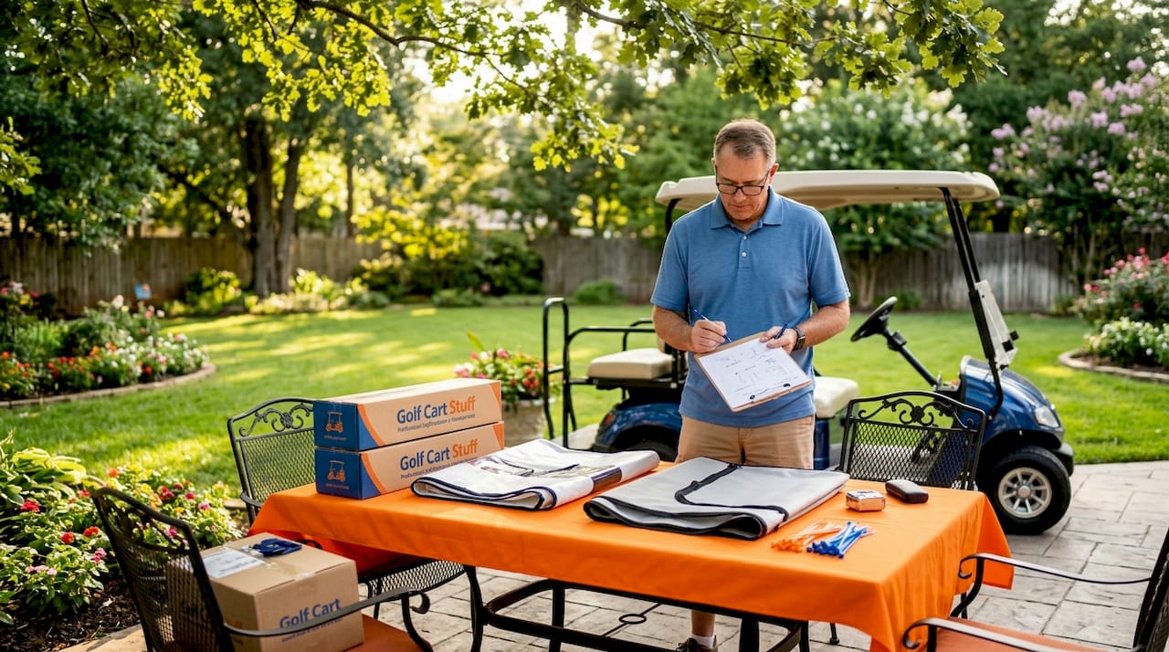 Owner comparing golf cart enclosure kits