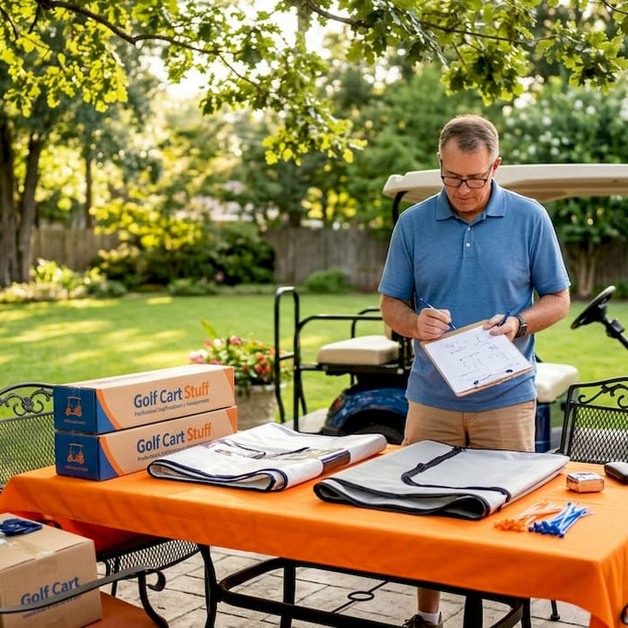 Owner comparing golf cart enclosure kits