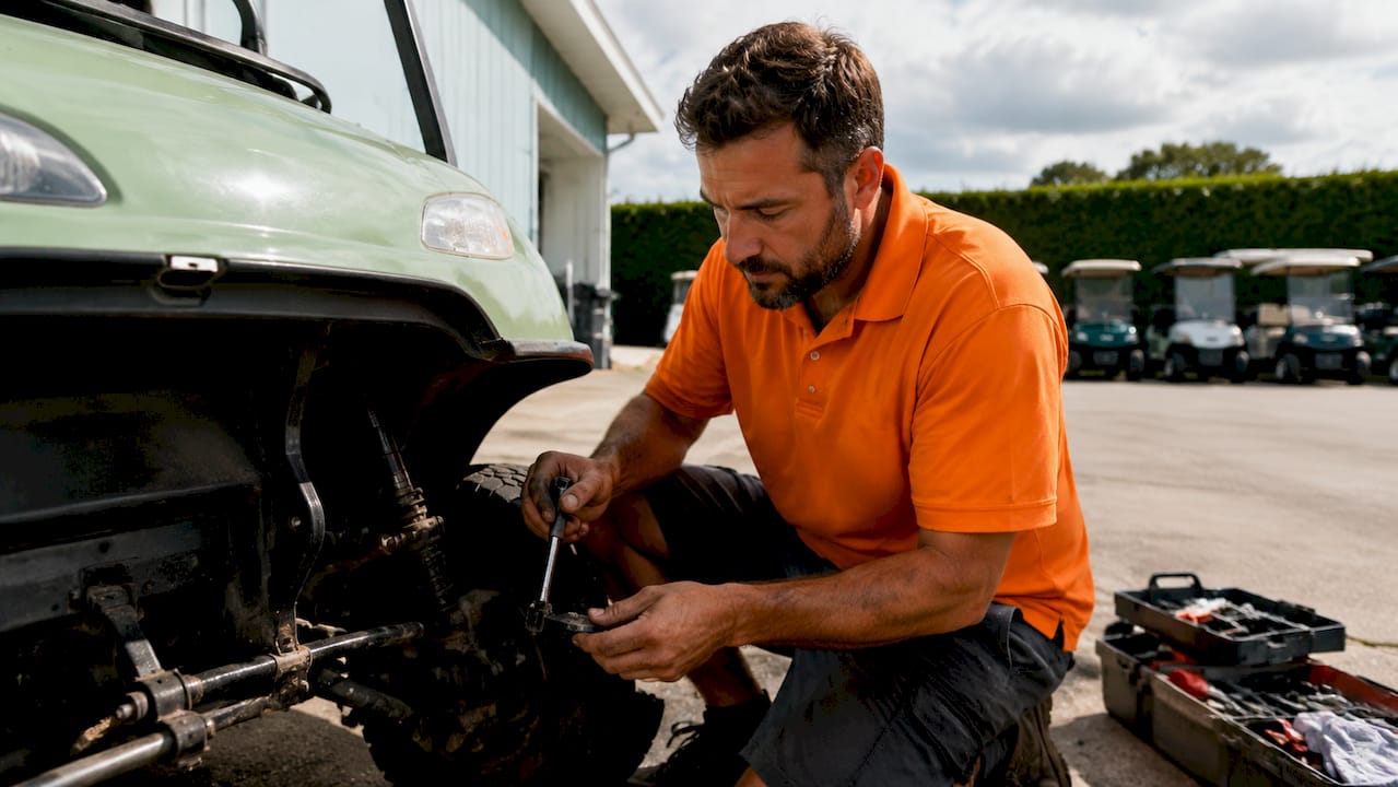 Technician installing golf cart speed sensor