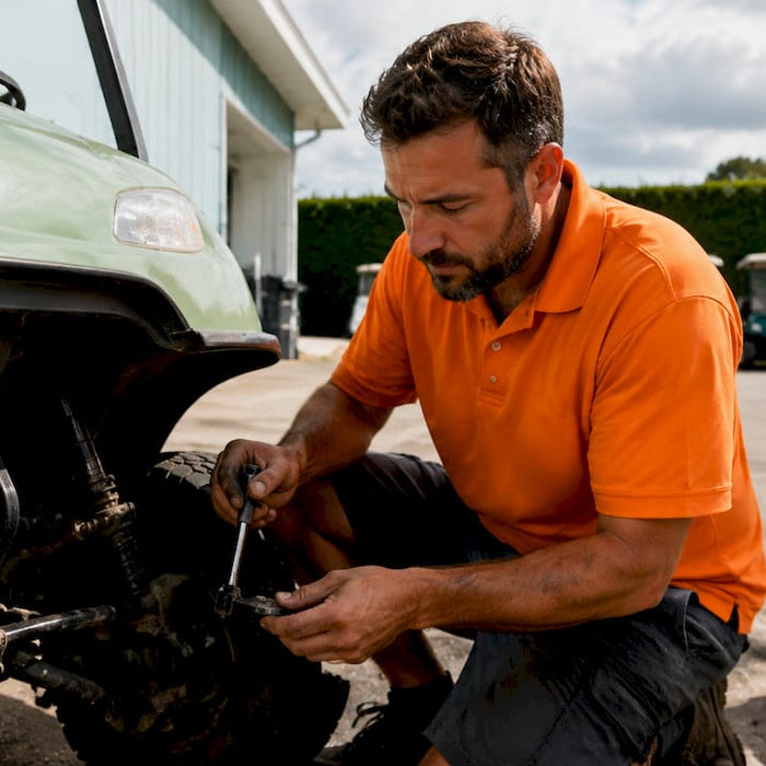 Technician installing golf cart speed sensor