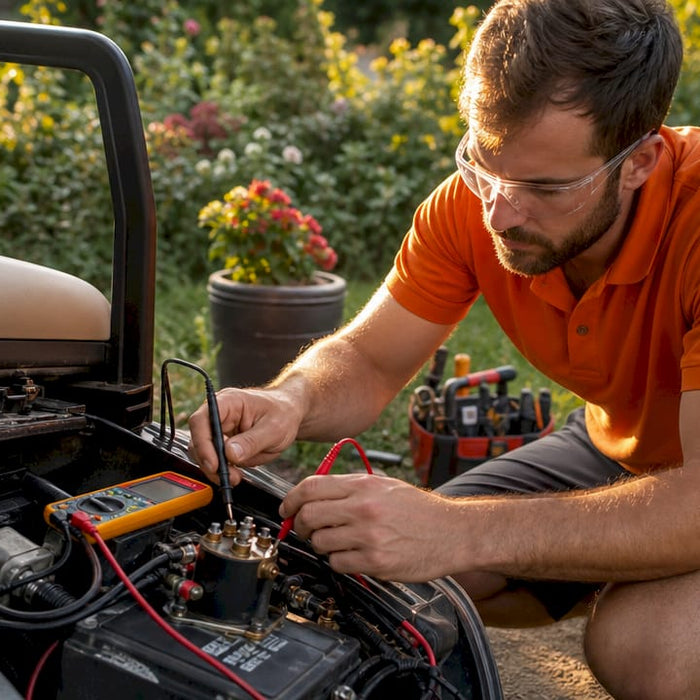 Technician testing golf cart solenoid terminals