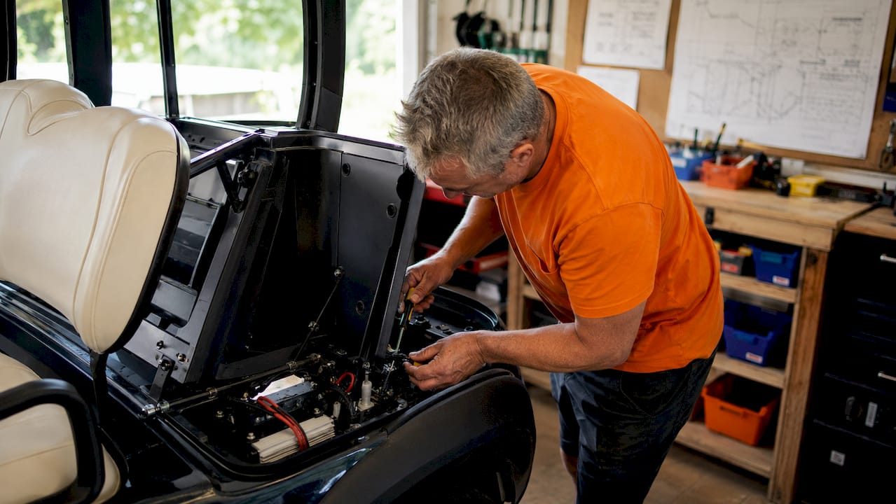 Technician repairing golf cart micro switch