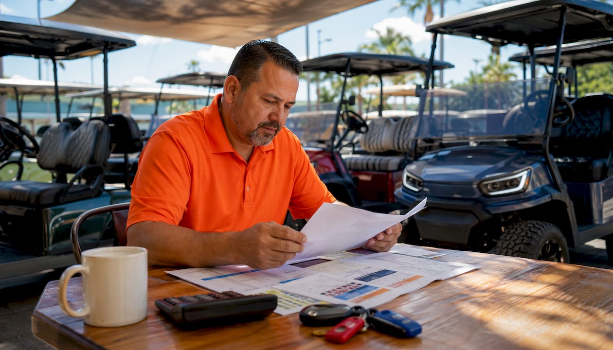 Man reviewing wholesale golf cart order pricing