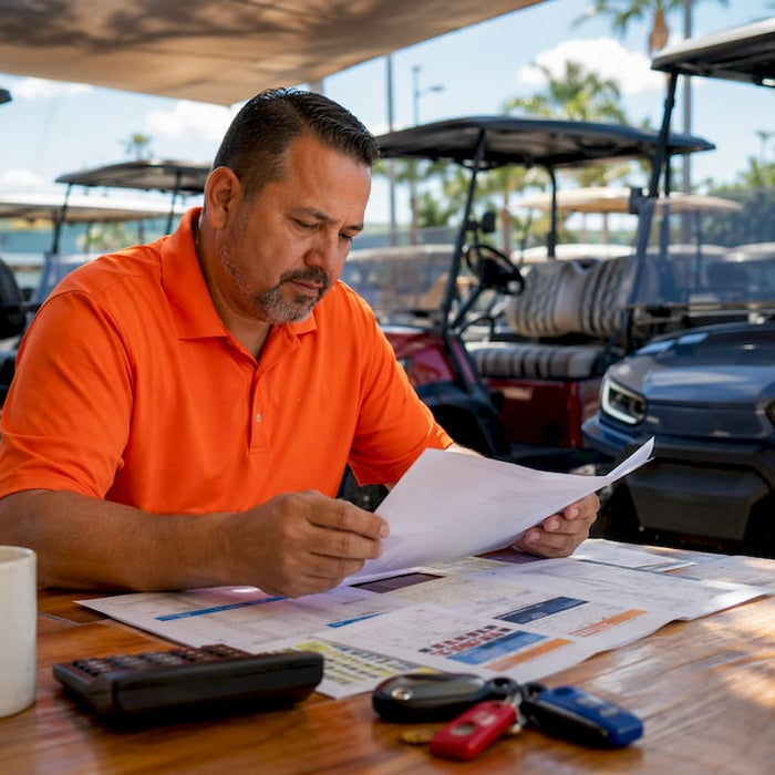 Man reviewing wholesale golf cart order pricing