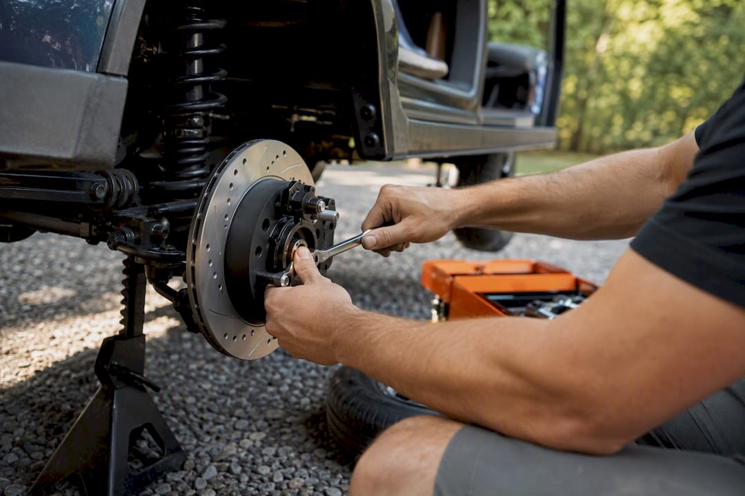 Hands installing golf cart disc brake rotor