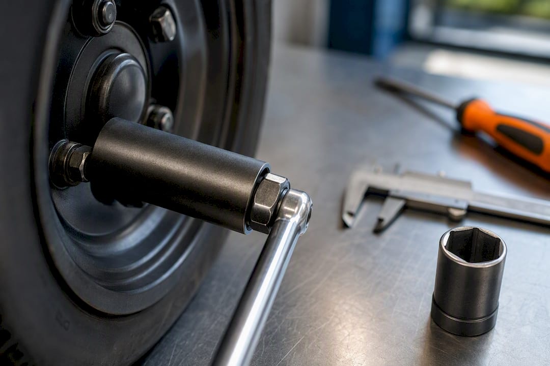 Socket fitted over golf cart lug nut