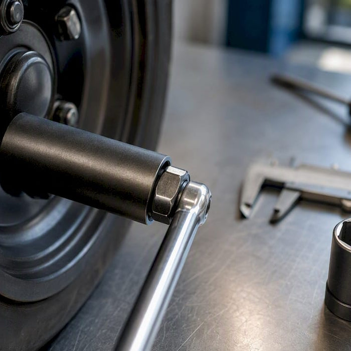 Socket fitted over golf cart lug nut