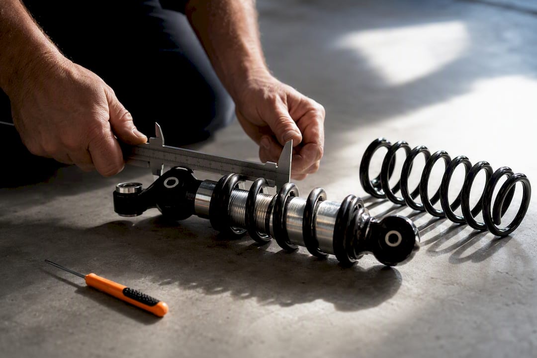 Technician measuring an anonymous golf cart shock