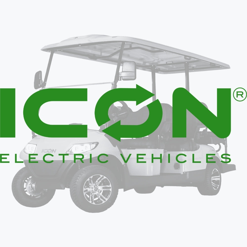 ICON golf cart logo with faded background