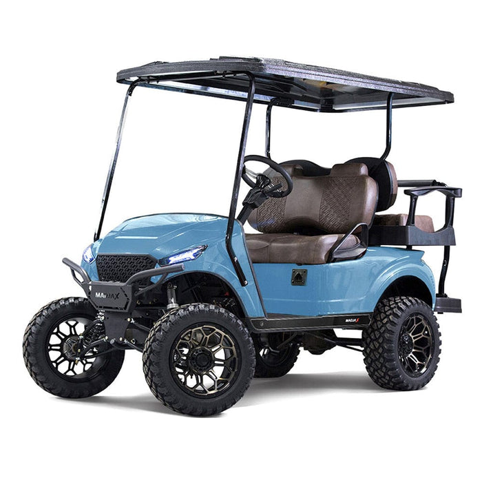 Limited edition azure blue Storm Madjax body kit for EZGO TXT model golf carts.