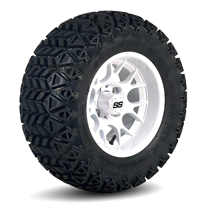 12" Alpha Gloss White Golf Cart Wheels and All Terrain Tires Combo - Set of 4