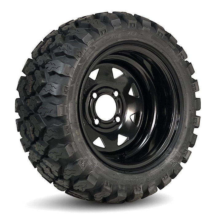 12" Black Steel Slotted Golf Cart Wheels (12"x7") and 20" Golf Cart Tires Combo - Set of 4 (Choose your tire!)