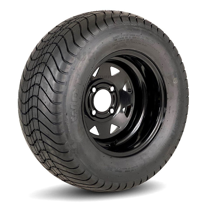 12" Black Steel Slotted Golf Cart Wheels (12"x7") and 23" Golf Cart Tires Combo - Set of 4 (Choose your tire!)