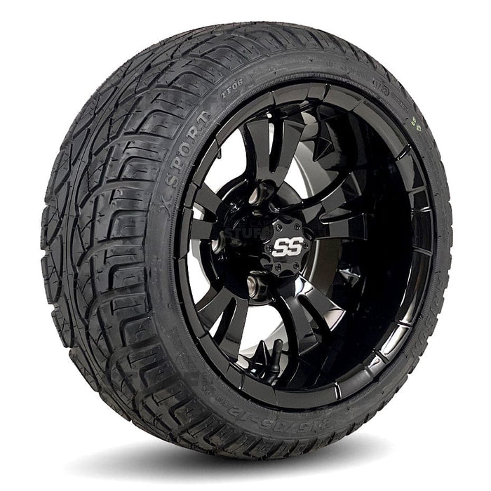 12" Vampire Gloss Black Golf CArt Wheels and 215/35-12 Low-Profile Street/Turf Tires Combo - Set of 4