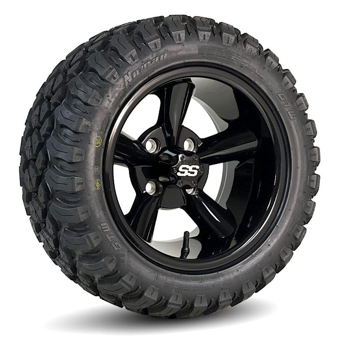 12" Godfather Gloss Black Golf Cart Wheels and All Terrain Tires Combo - Set of 4