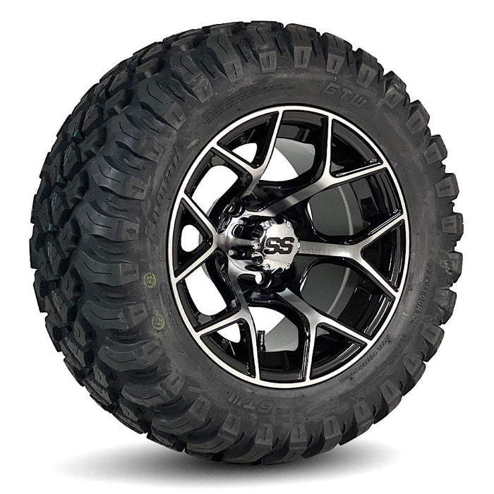 12" Rally Black/Machined Golf Cart Wheels and All Terrain Tires Combo - Set of 4
