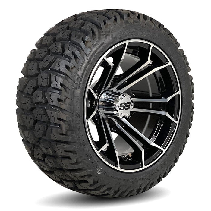 12" Spyder Black/Machined Golf Cart Wheels and All Terrain Tires Combo - Set of 4