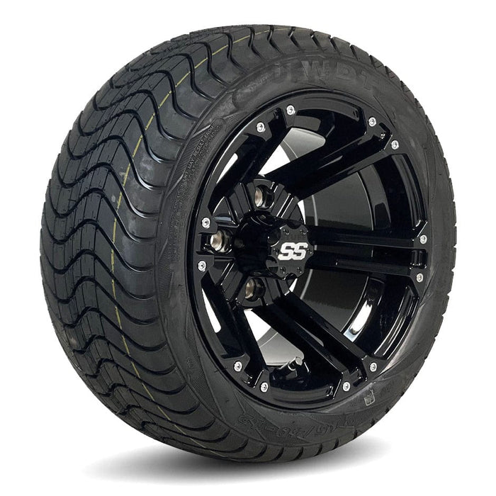 12" Terminator Gloss Black Aluminum Golf Cart Wheels and 215/35-12 Low-Profile Golf Cart Tires Combo - Set of 4