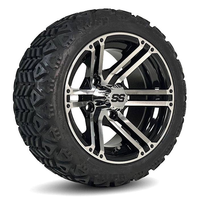 12" Terminator Black/Machined Golf Cart Wheels and All Terrain/Off Road Tires Combo - Set of 4 (18" tall-25" tall)
