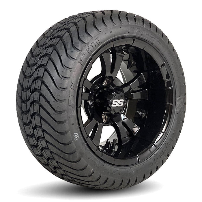12" Vampire Gloss Black Golf CArt Wheels and 215/35-12 Low-Profile Street/Turf Tires Combo - Set of 4