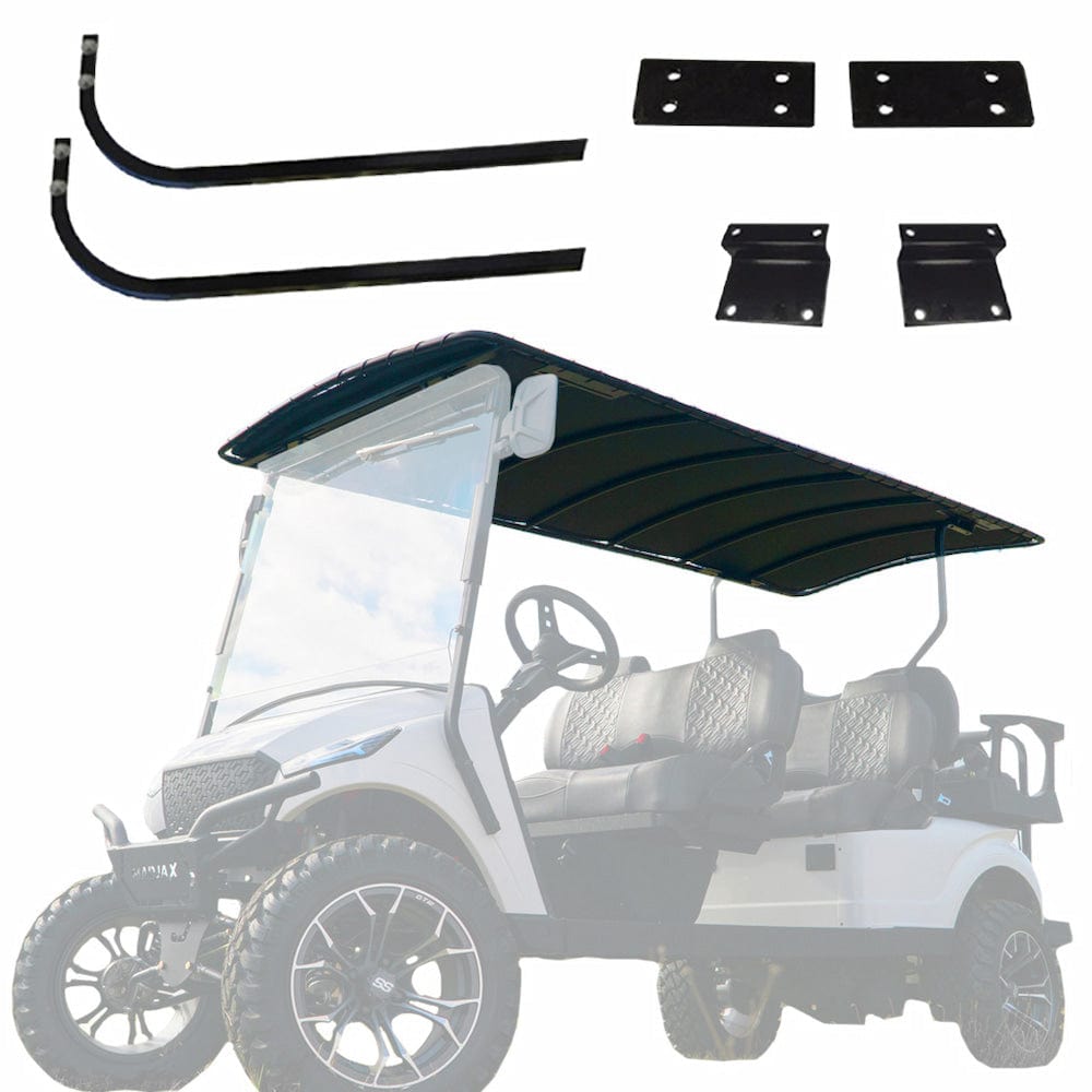 Golf cart canopy kit with mounting hardware on a white background