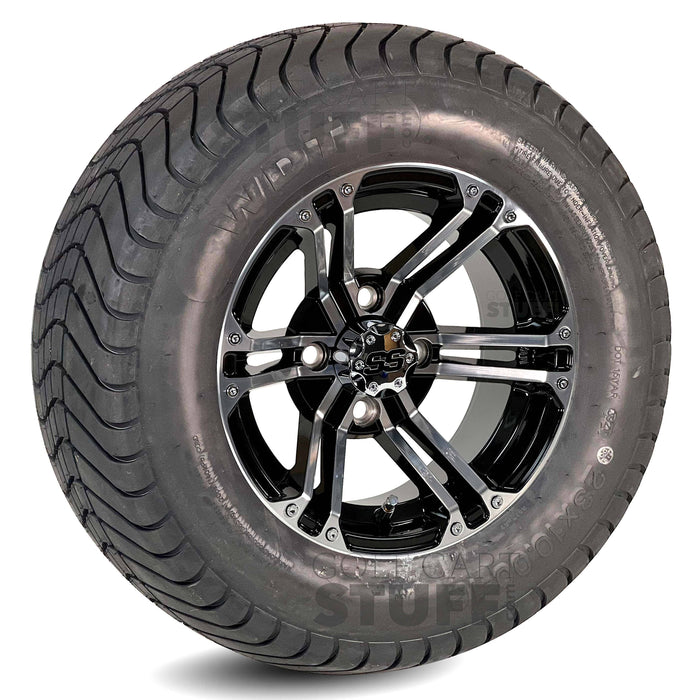 12" Terminator Black & Machined Aluminum Wheels and WANDA GFX 23x10-12 (23" tall) DOT Street Tires - Set of 4