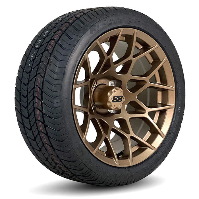 14" Apex Matte Bronze Aluminum Golf Cart Wheels and 205/30-14 Low-Profile DOT Street & Turf Tires Combo - Set of 4 (Select your tire!)