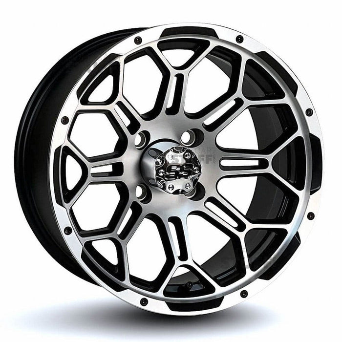14" Stryker Matte Black/Machined Aluminum Golf Cart Wheels and 205/30-14 Low-Profile DOT Street & Turf Tires Combo - Set of 4