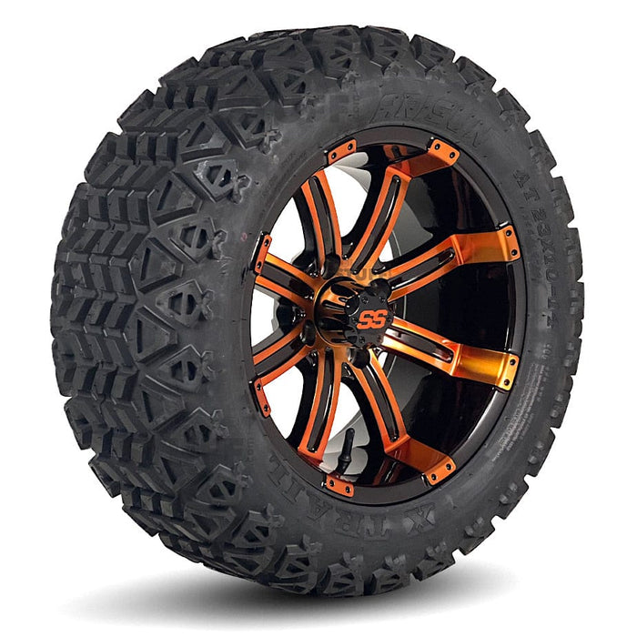 14" Tempest GCS™ Colorway Golf Cart Wheels and 23" Tall Golf Cart Tires Combo - Set of 4 (Choose your tire!)