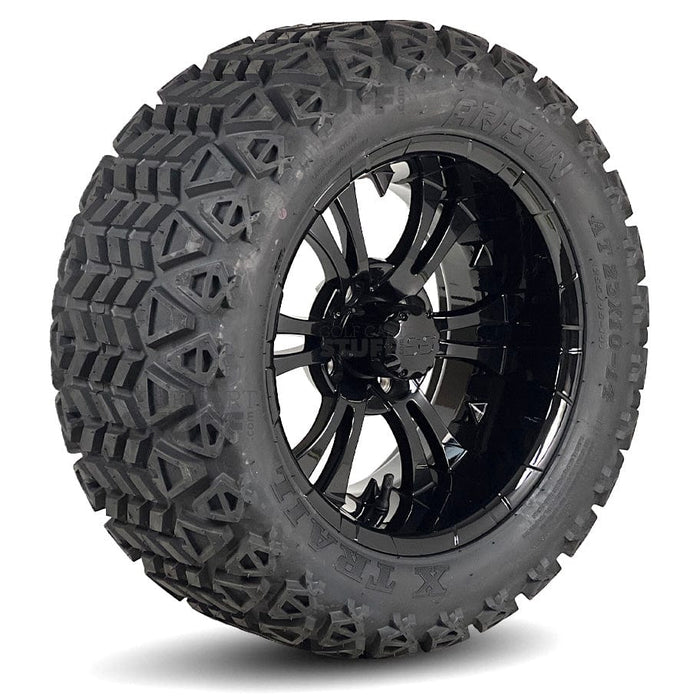 14" Vampire Gloss Black Gloss Black Wheels and 23" Trail DOT All Terrain Tires Combo- Set of 4