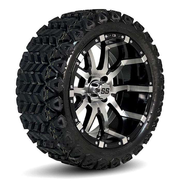 15" Super (AR818) Black/Machined Golf Cart Wheels and 23" Tall All Terrain / Off Road Tires Combo - Set of 4 (Choose your tire!)