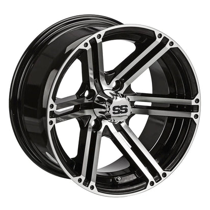 15" Terminator Gloss Black & Machined Golf Cart Wheels - 15"x7" ET-25 Offset - GOLFCARTSTUFF.COM™