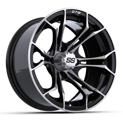 14" GTW Spyder black and machined aluminum golf cart wheel.
