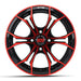 14"x7" GTW custom red and black Spyder golf cart wheel for EZGO, Club Car, and Yamaha golf carts.
