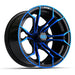 14" Spyder black and blue finish GTW golf cart wheel.