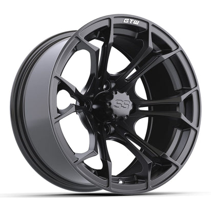 14" GTW Spyder matte black golf cart aluminum wheel.