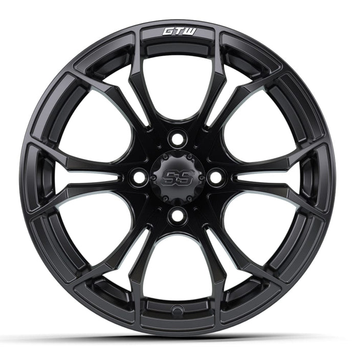 GTW 19-245 Spyder 14" golf cart wheel in matte black finish, available individually or as a set of 4.