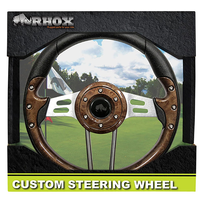 Wood Grain 13" Aviator 4 Golf Cart Steering Wheel with Adapter