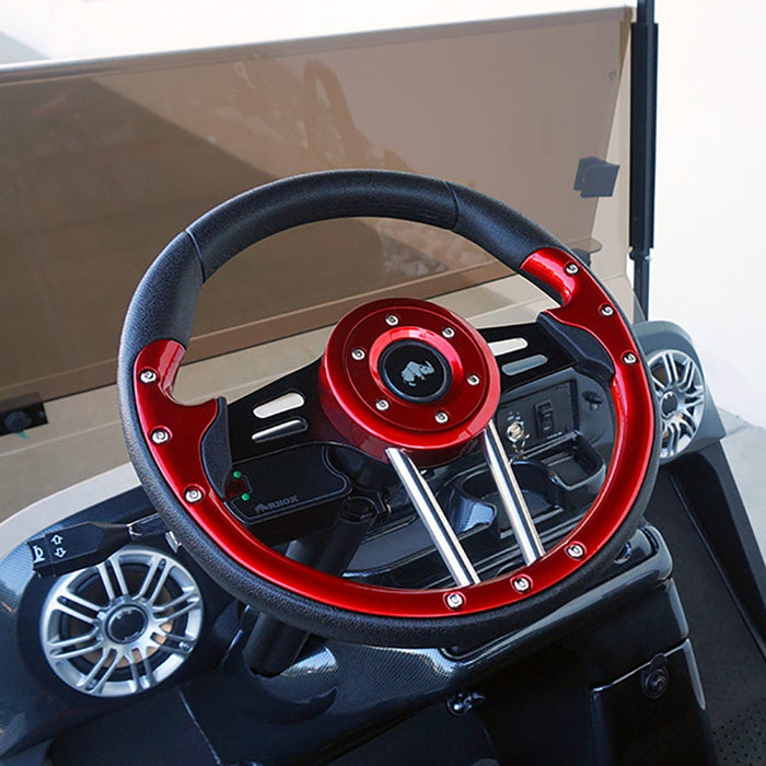 Aviator 4 Red Steering Wheel Installed on Golf Cart